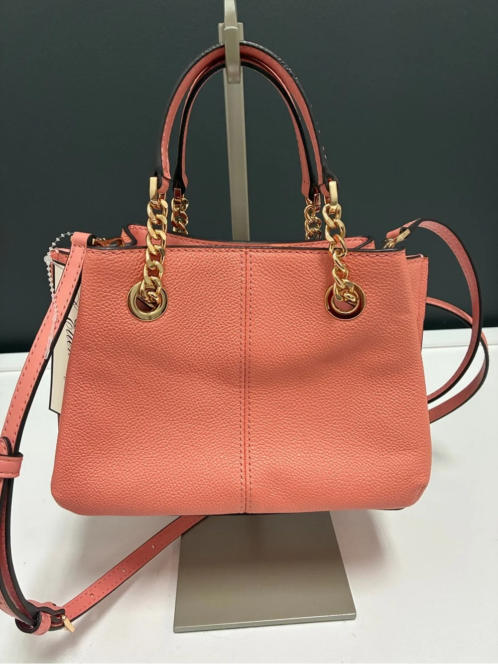 Michael Kors Coral-Peach Leather Chain-Handle Shoulder Bag